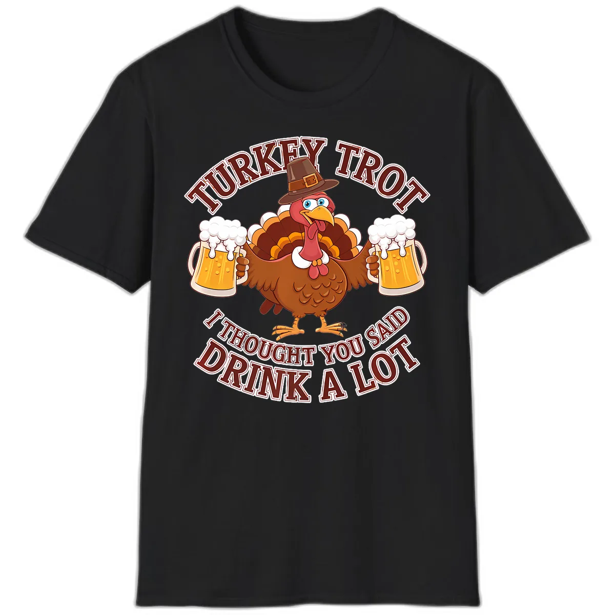 Turkey Trot Drink A Lot Design T-Shirt in Black