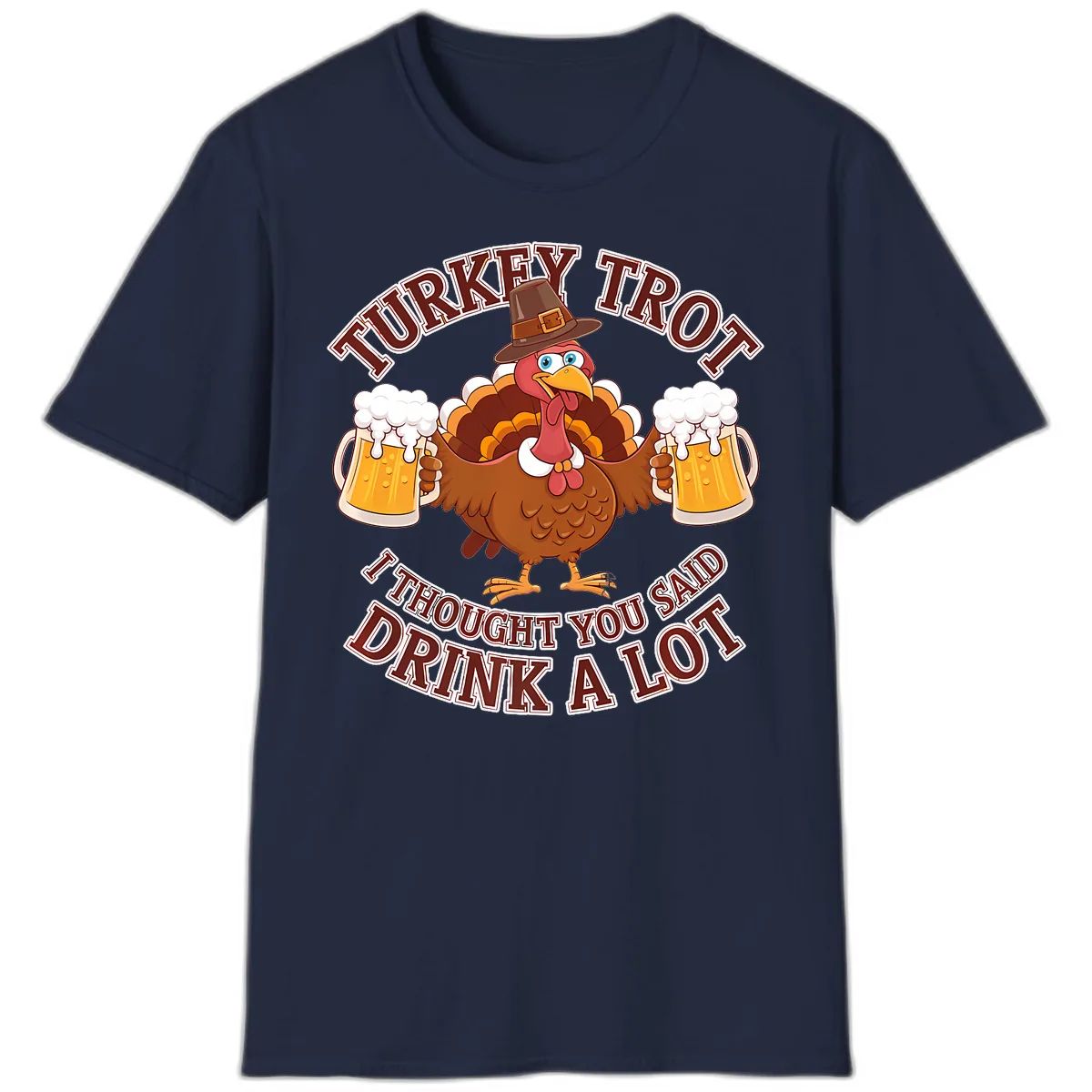 Turkey Trot Drink A Lot Design T-Shirt in Navy