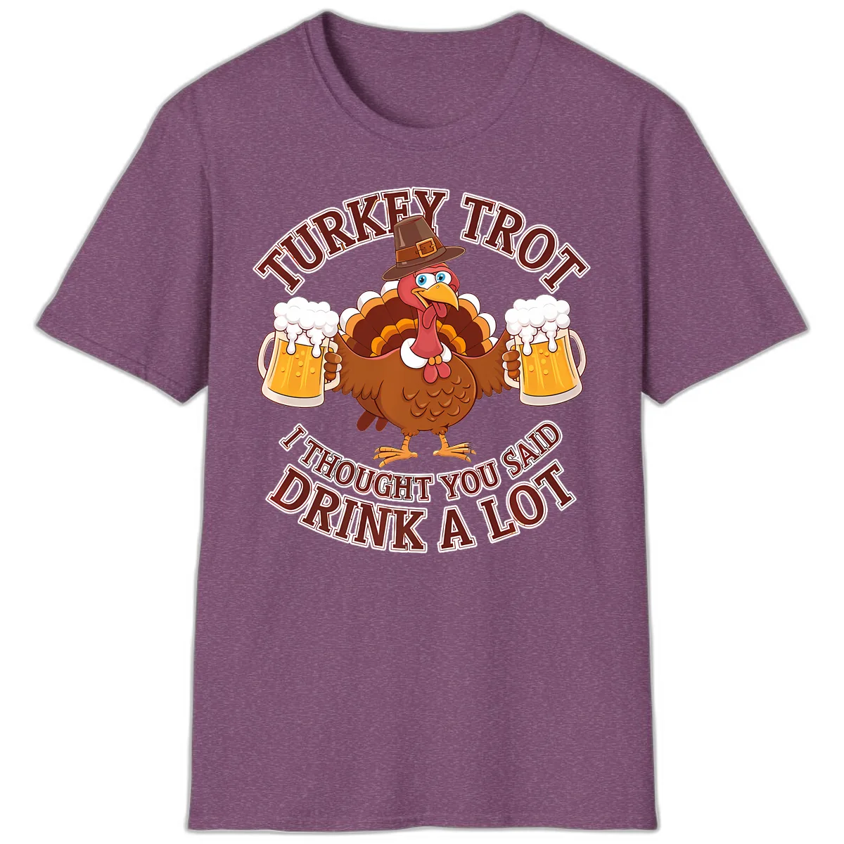 Turkey Trot Drink A Lot Design T-Shirt in Heather Maroon
