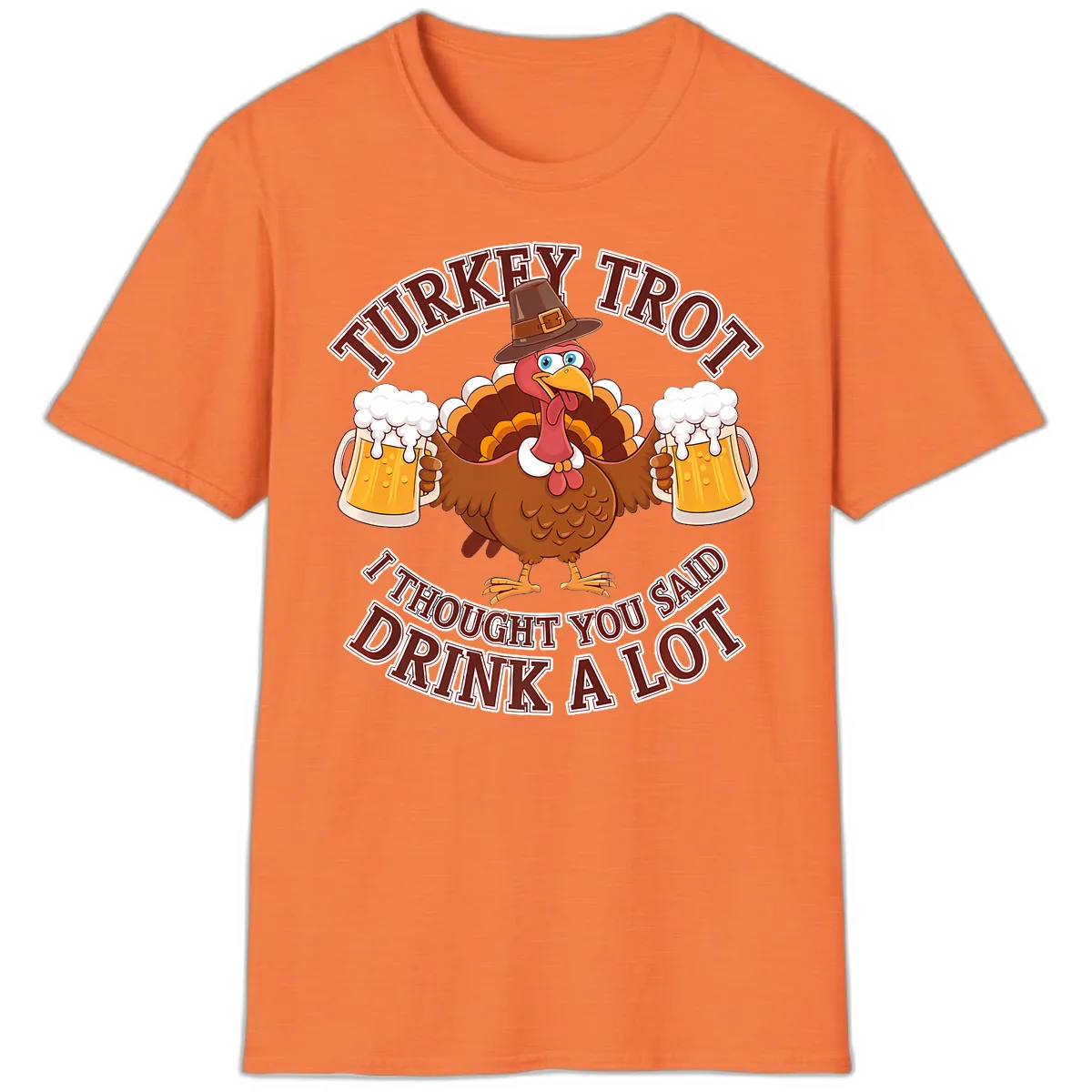 Turkey Trot Drink A Lot Design T-Shirt in Heather Orange