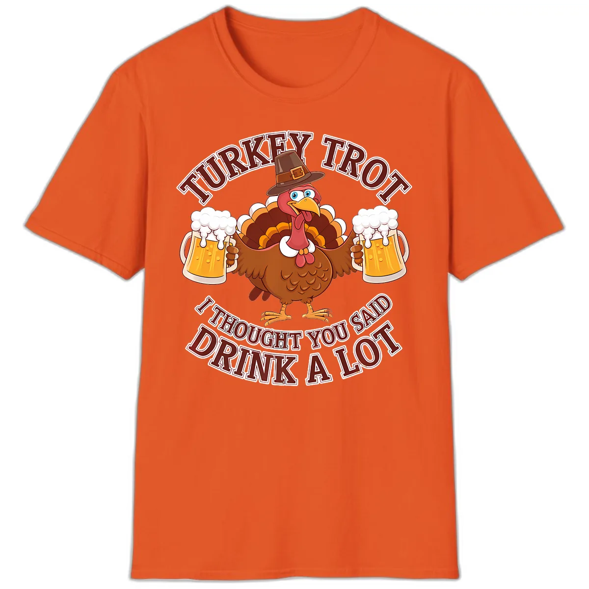 Turkey Trot Drink A Lot Design T-Shirt in Orange