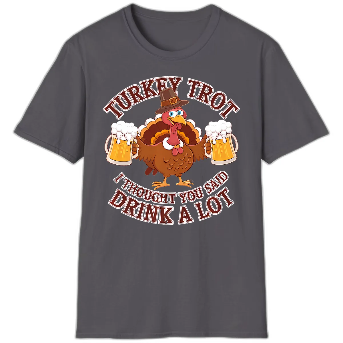 Turkey Trot Drink A Lot Design T-Shirt in Charcoal