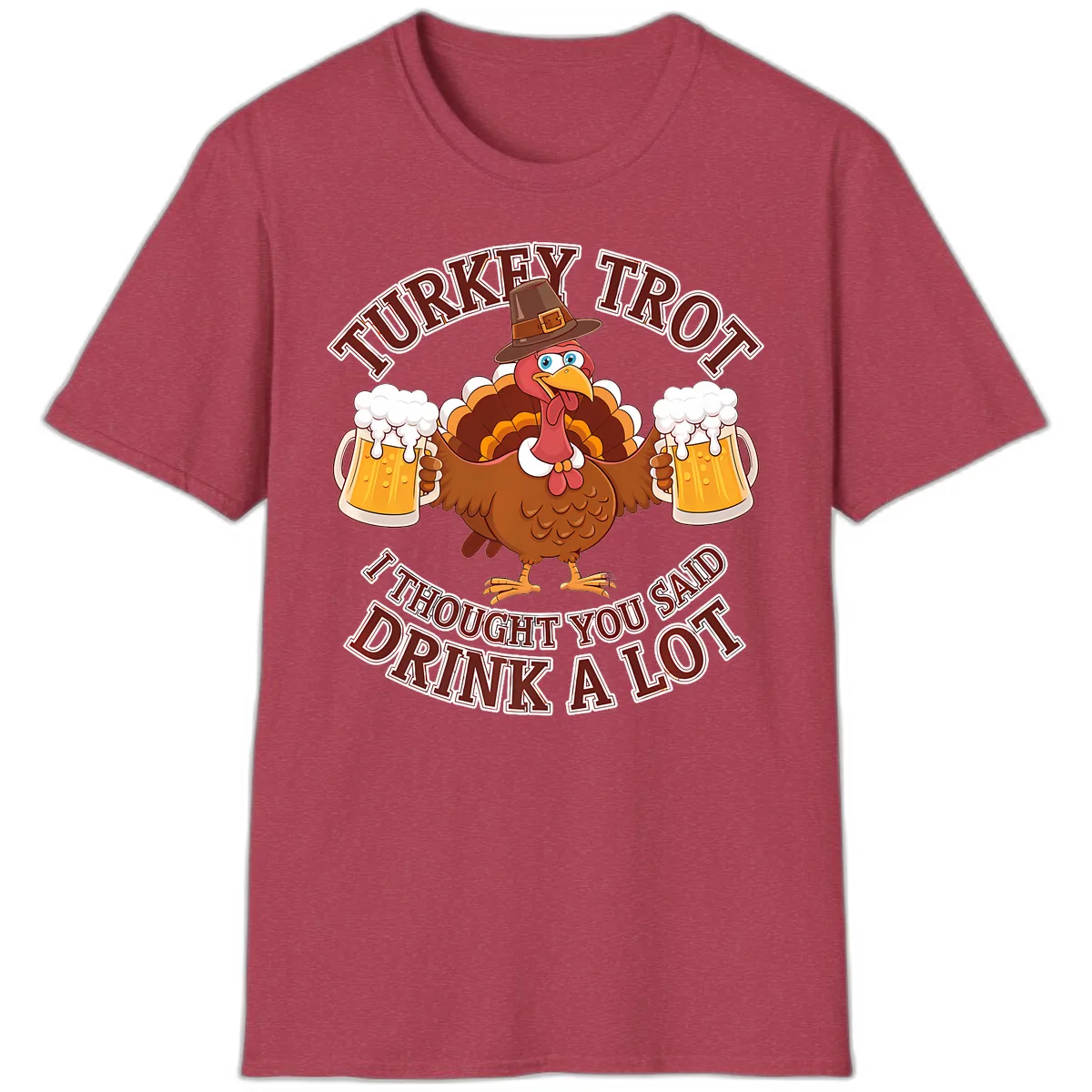 Turkey Trot Drink A Lot Design T-Shirt in Heather Cardinal