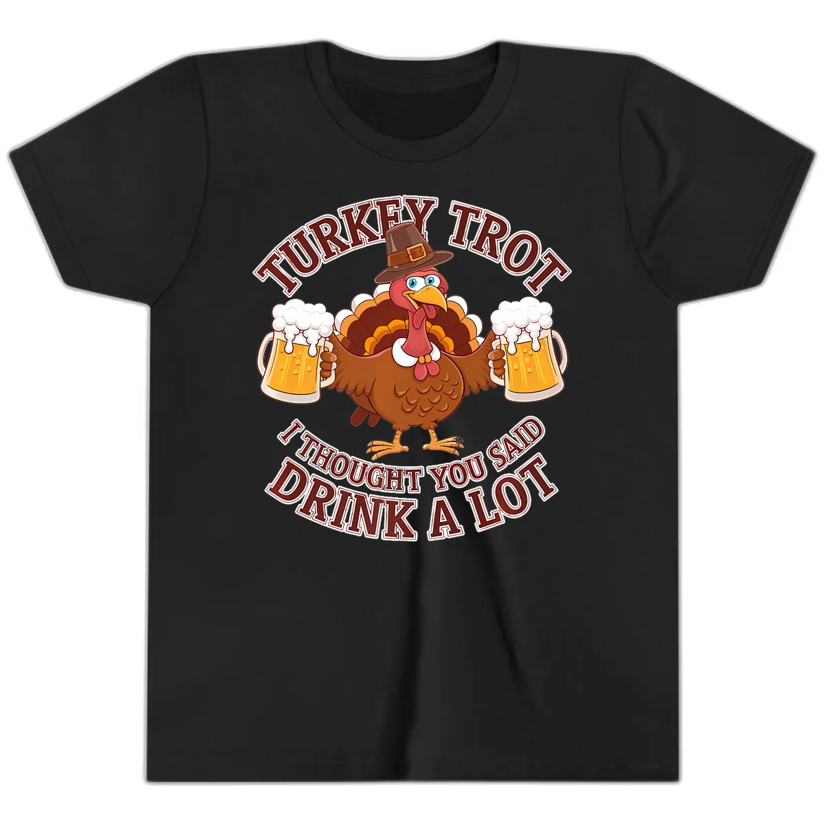 Turkey Trot Drink A Lot Design Youth T-Shirt in Black