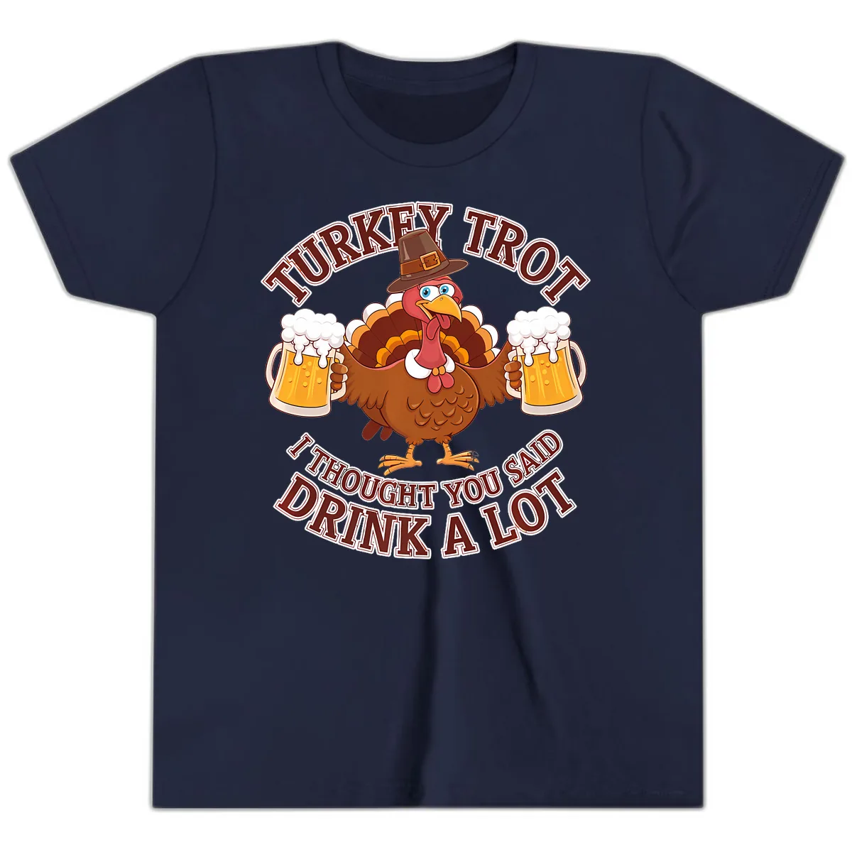 Turkey Trot Drink A Lot Design Youth T-Shirt in Navy