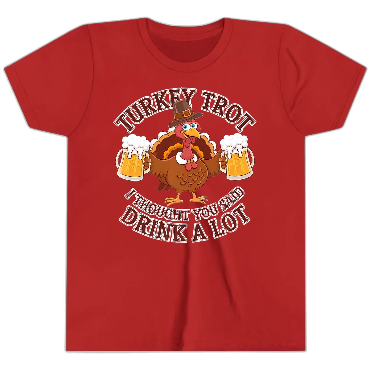 Turkey Trot Drink A Lot Design Youth T-Shirt in Red