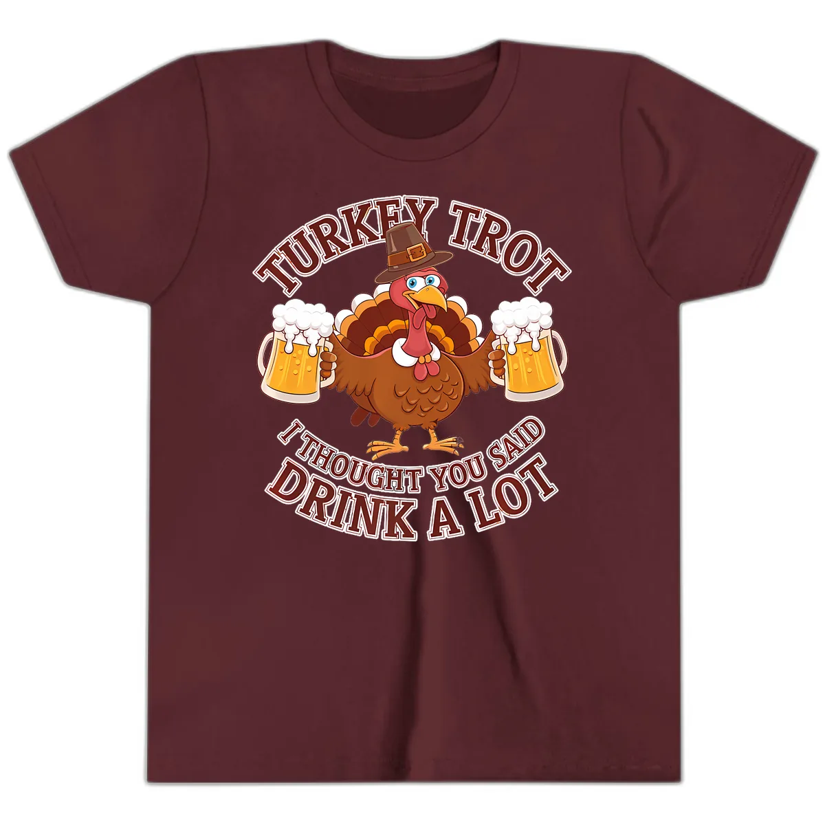 Turkey Trot Drink A Lot Design Youth T-Shirt in Maroon