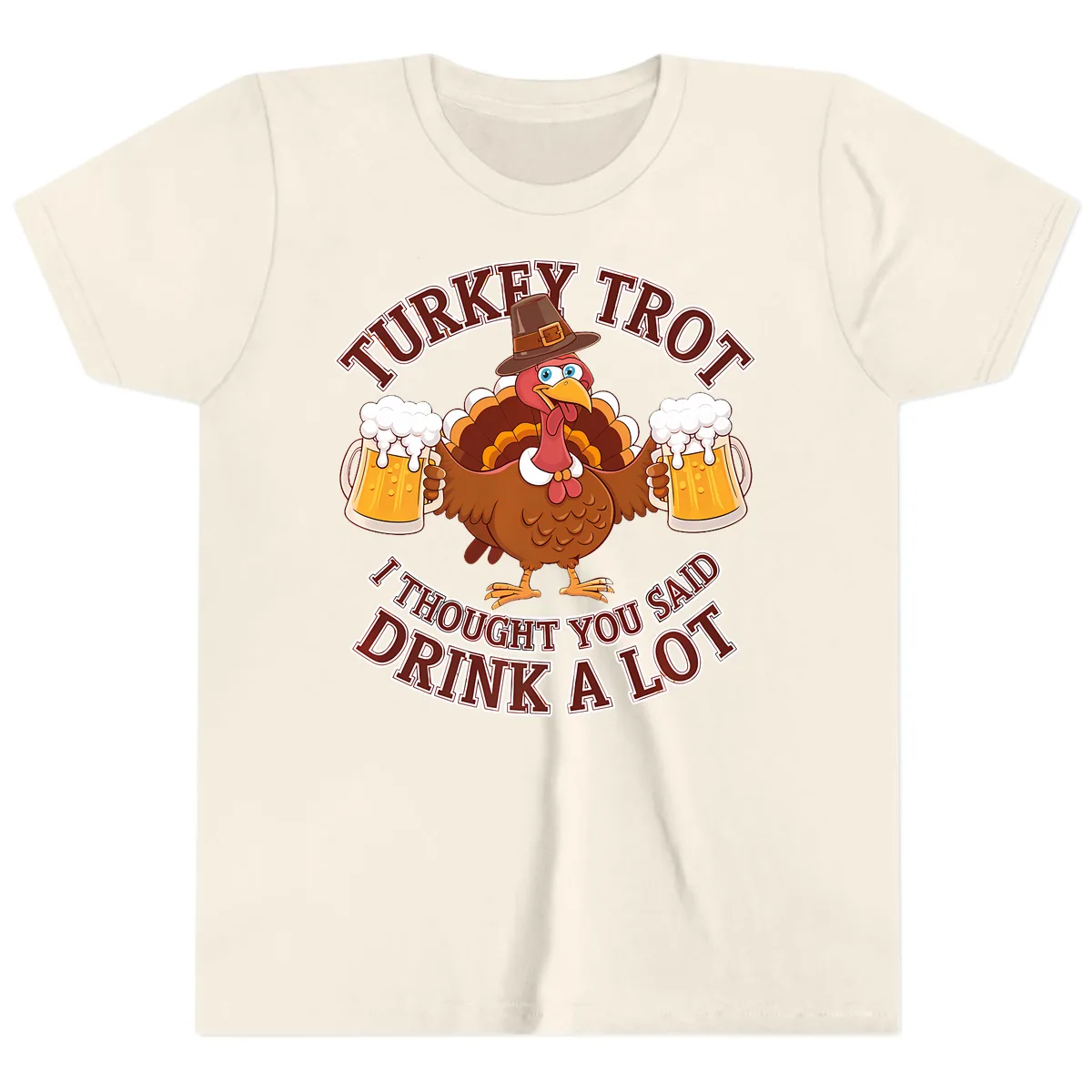 Turkey Trot Drink A Lot Design Youth T-Shirt in Natural