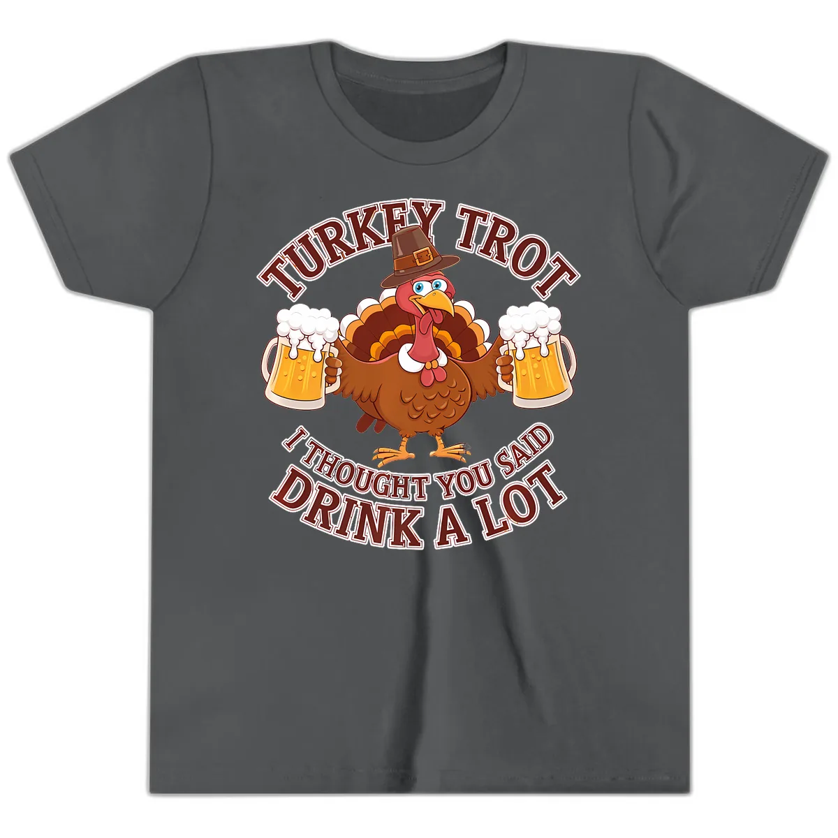 Turkey Trot Drink A Lot Design Youth T-Shirt in Asphalt