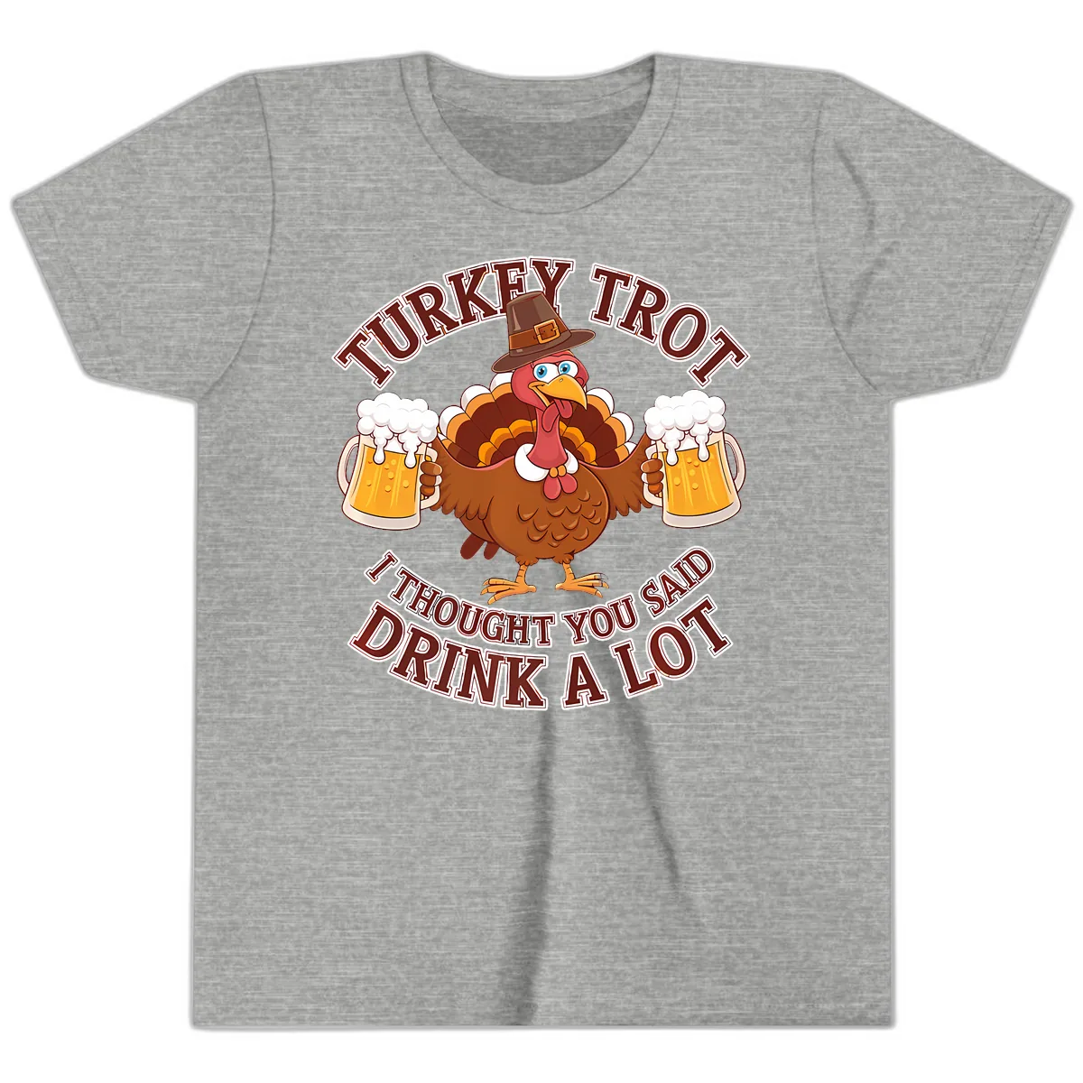 Turkey Trot Drink A Lot Design Youth T-Shirt in Athletic Heather