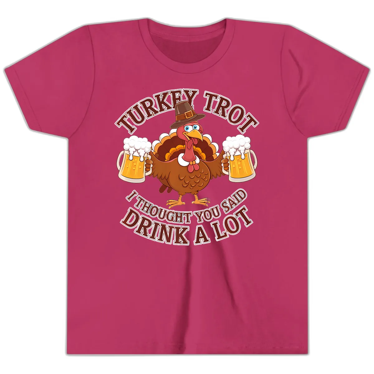 Turkey Trot Drink A Lot Design Youth T-Shirt in Berry