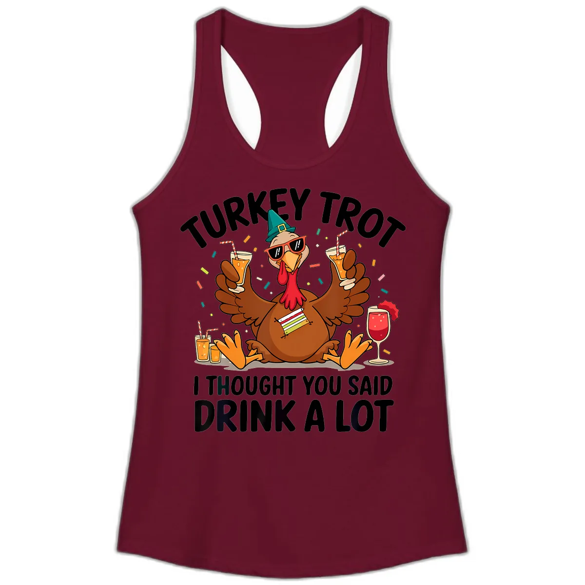 Turkey Trot Drink A Lot Thanksgiving Ladies Tank in Solid Cardinal Red