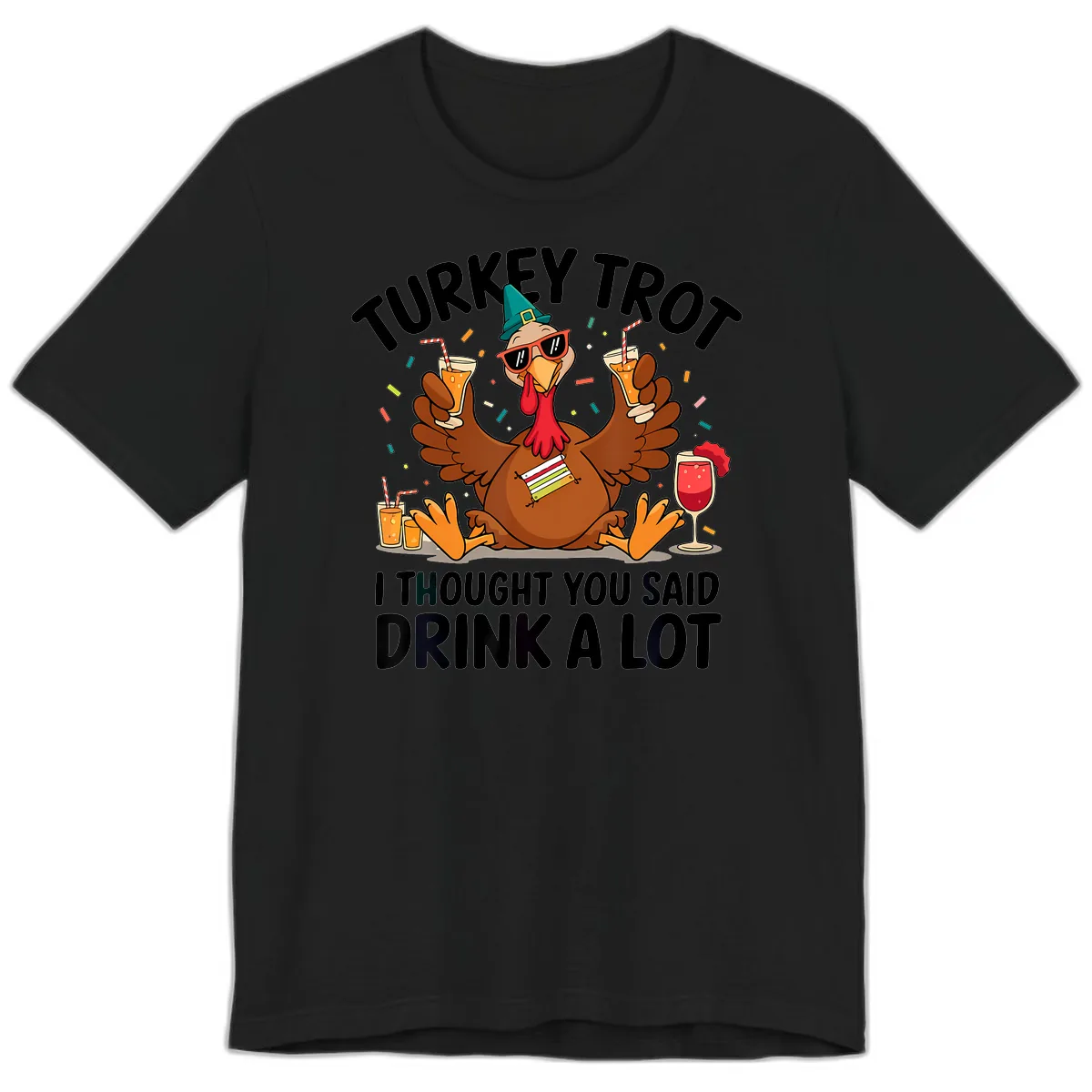 Turkey Trot Drink A Lot Thanksgiving Premium T-Shirt in Black