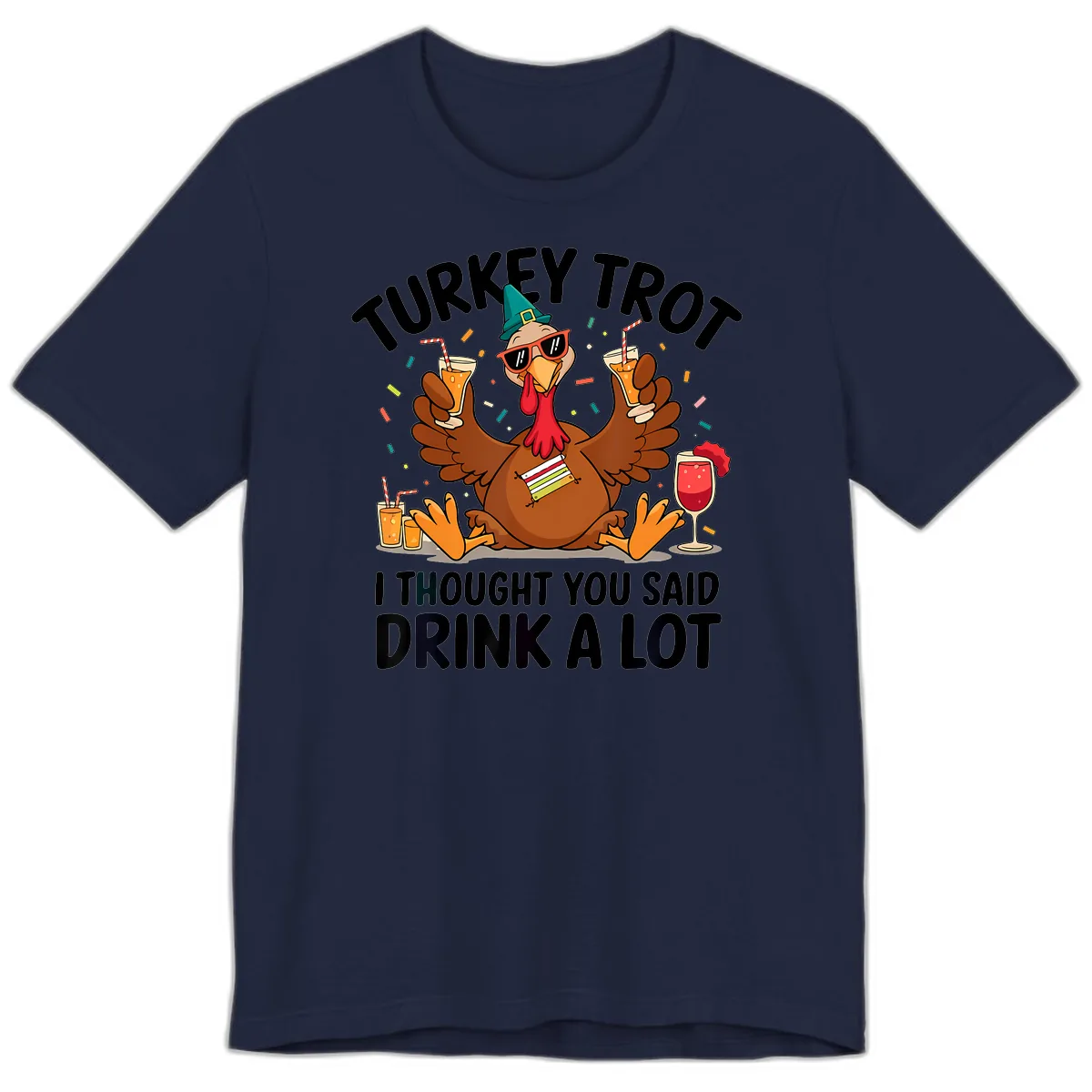Turkey Trot Drink A Lot Thanksgiving Premium T-Shirt in Navy