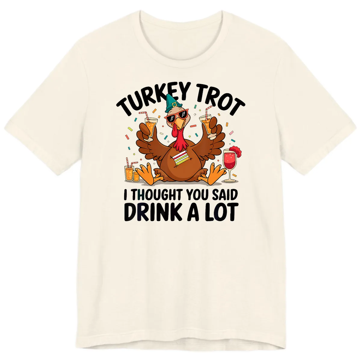 Turkey Trot Drink A Lot Thanksgiving Premium T-Shirt in Natural
