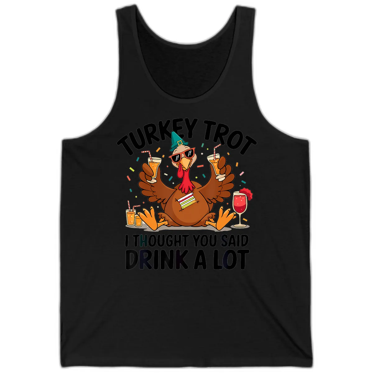 Turkey Trot Drink A Lot Thanksgiving Tank in Black