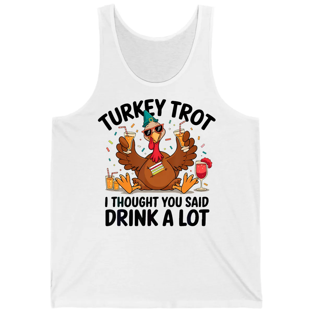 Turkey Trot Drink A Lot Thanksgiving Tank in White