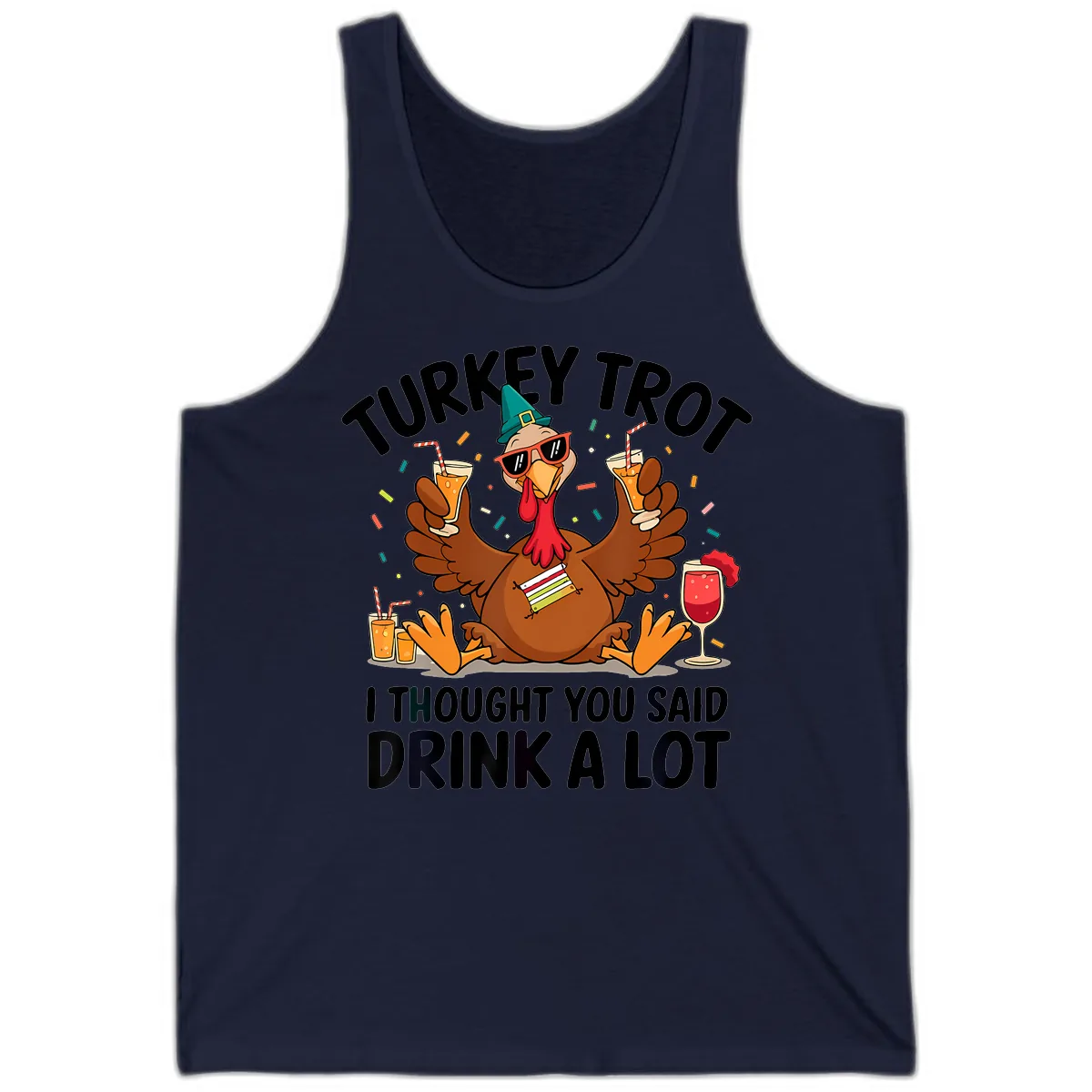 Turkey Trot Drink A Lot Thanksgiving Tank in Navy