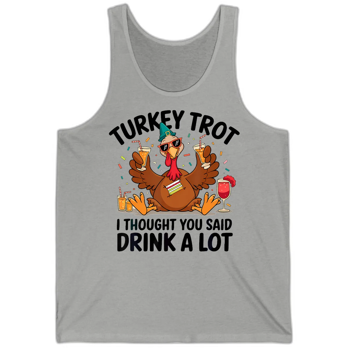 Turkey Trot Drink A Lot Thanksgiving Tank in Athletic Heather