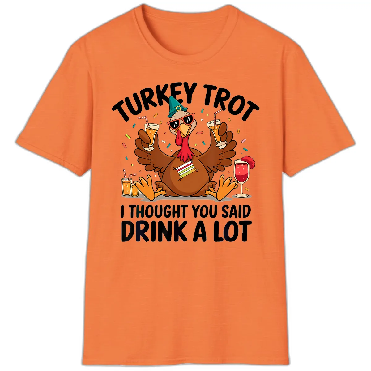 Turkey Trot Drink A Lot Thanksgiving T-Shirt in Heather Orange