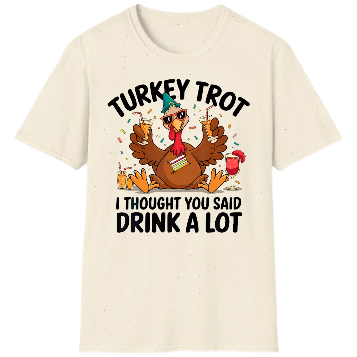 Turkey Trot Drink A Lot Thanksgiving T-Shirt in Natural