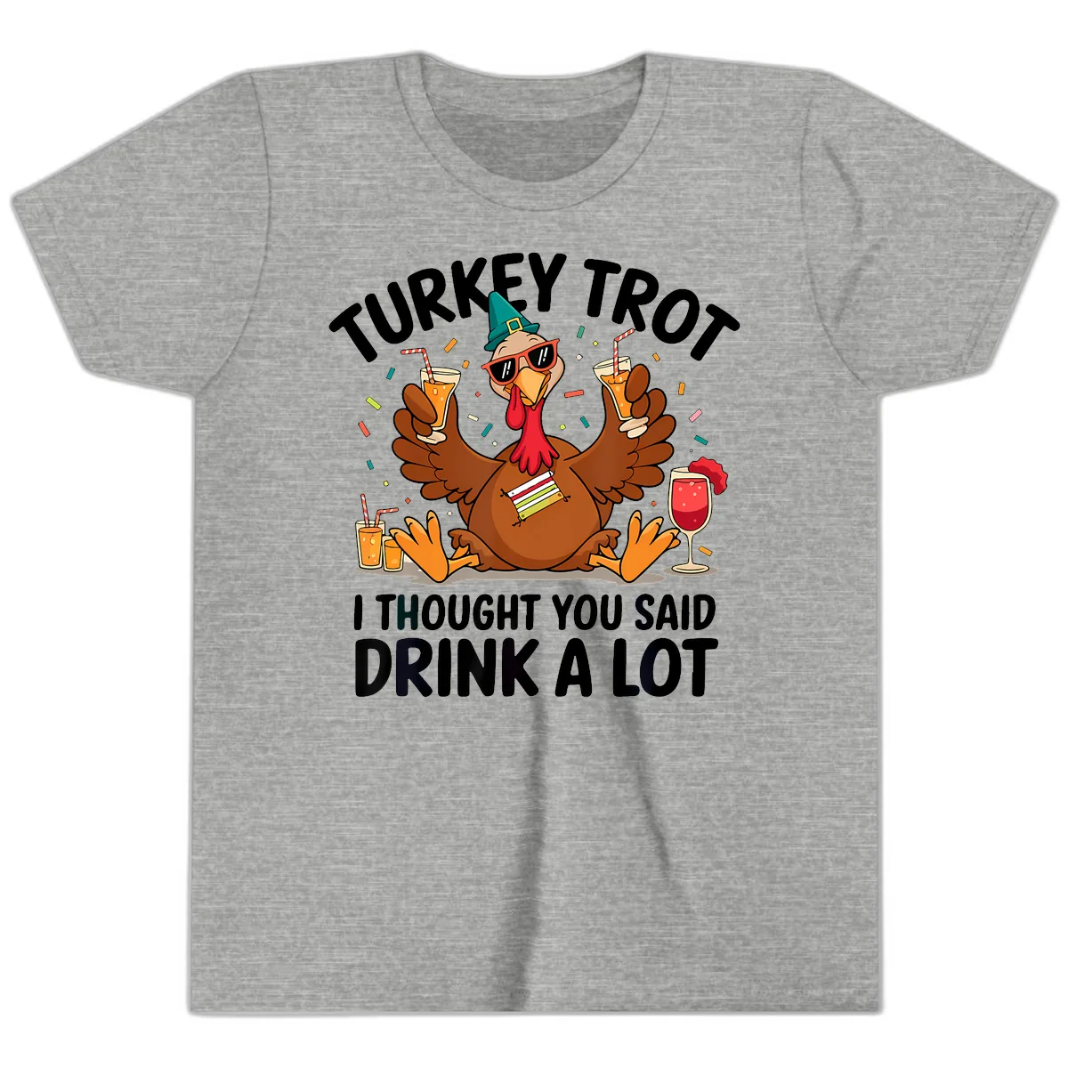 Turkey Trot Drink A Lot Thanksgiving Youth T-Shirt in Athletic Heather