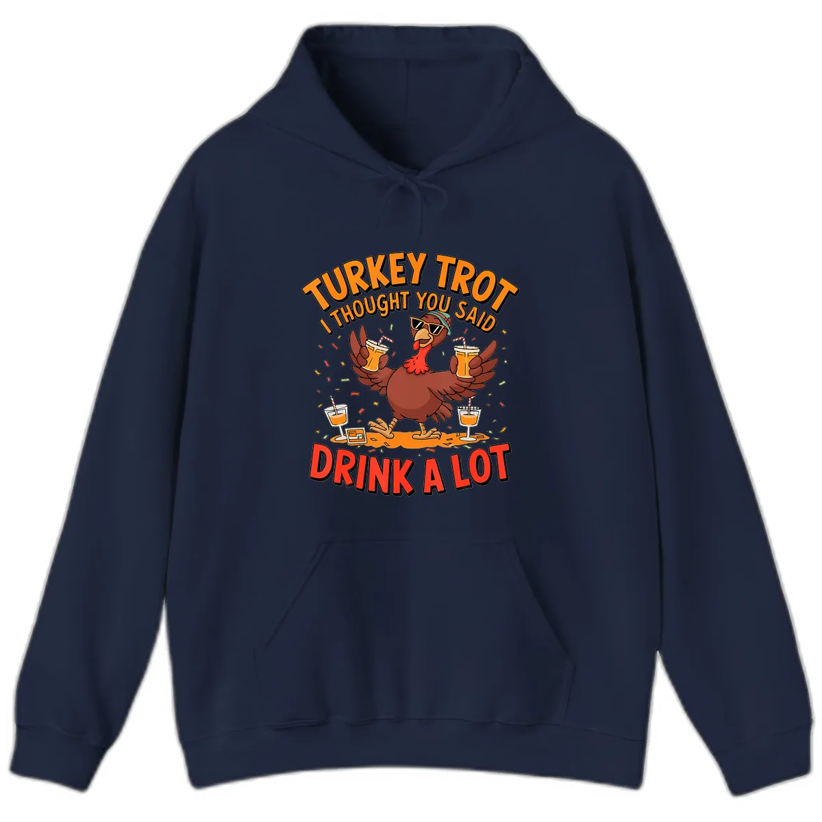 Turkey Trot Drink A Lot Design Hoodie in Navy