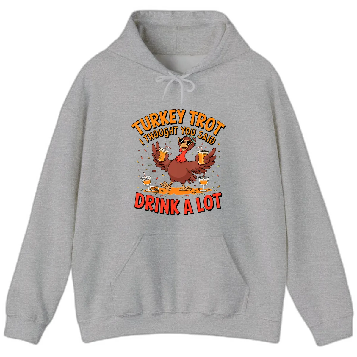 Turkey Trot Drink A Lot Design Hoodie in Sport Grey