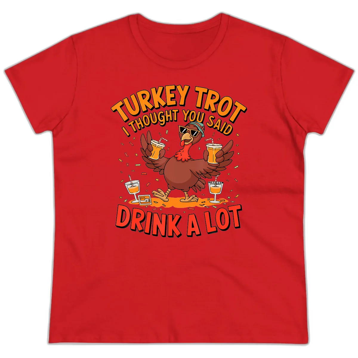 Turkey Trot Drink A Lot Design Ladies Tee in Red