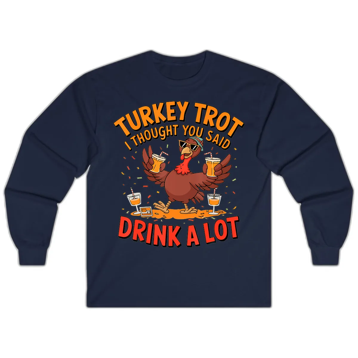 Turkey Trot Drink A Lot Design Long Sleeve in Navy