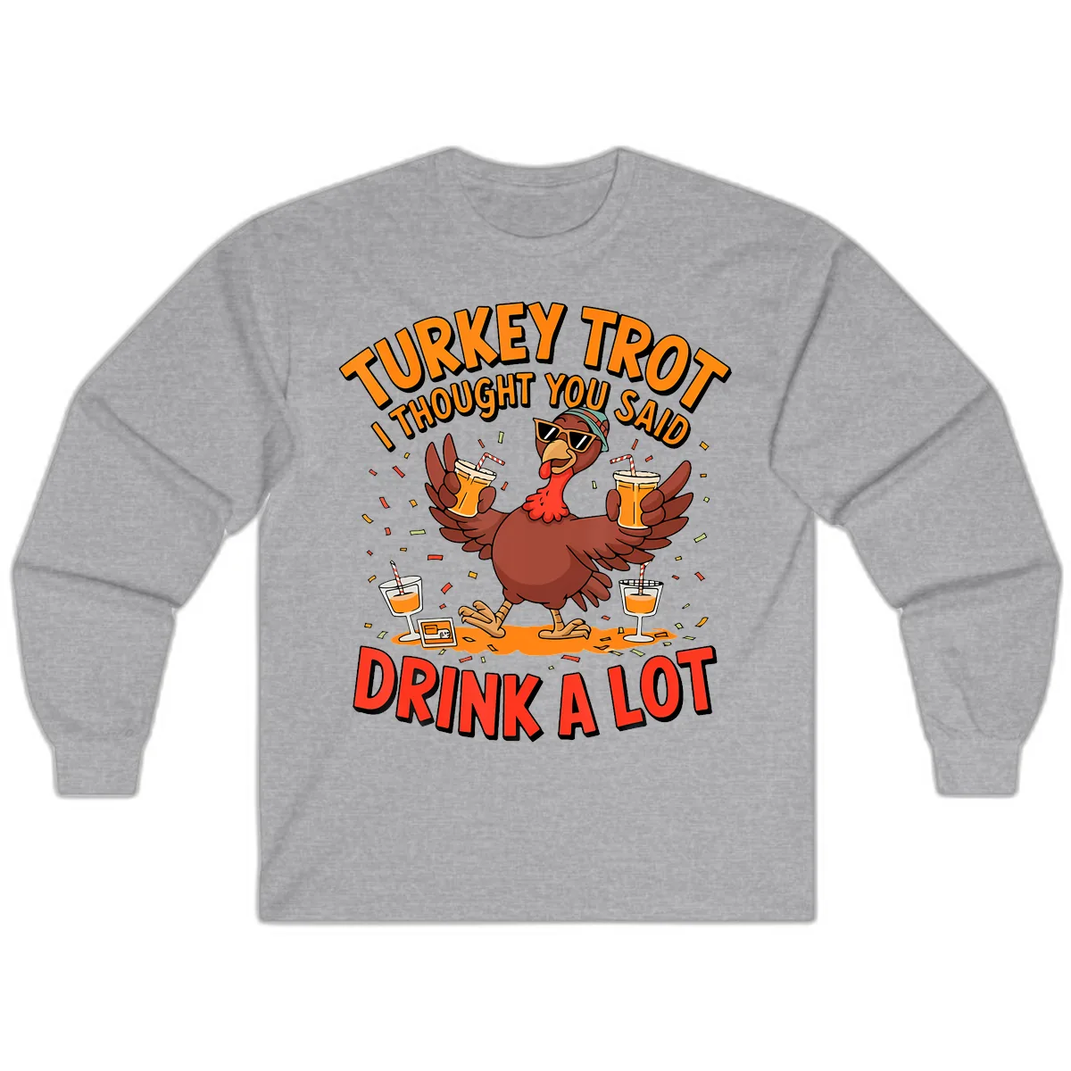 Turkey Trot Drink A Lot Design Long Sleeve in Sport Grey