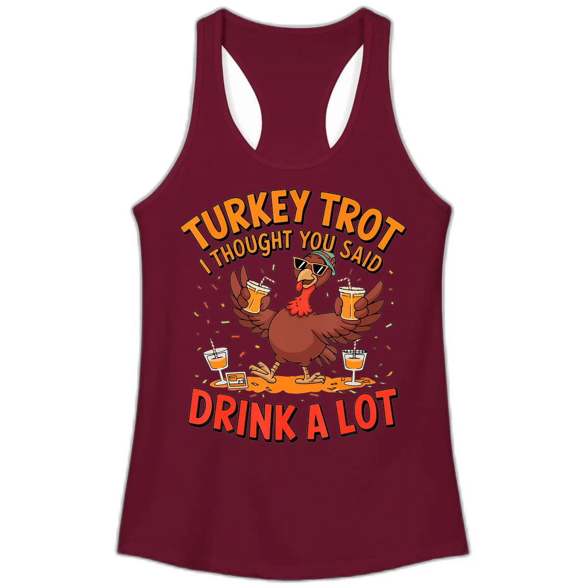 Turkey Trot Drink A Lot Design Ladies Tank in Solid Cardinal Red