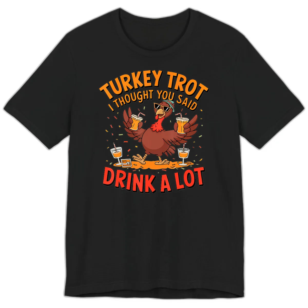 Turkey Trot Drink A Lot Design Premium T-Shirt in Black