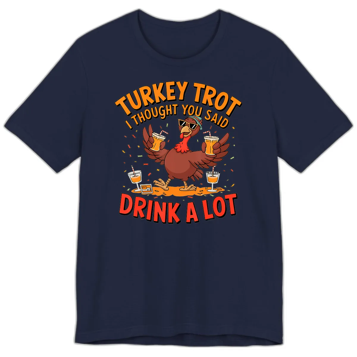 Turkey Trot Drink A Lot Design Premium T-Shirt in Navy