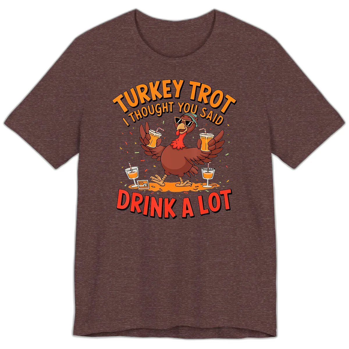 Turkey Trot Drink A Lot Design Premium T-Shirt in Heather Maroon