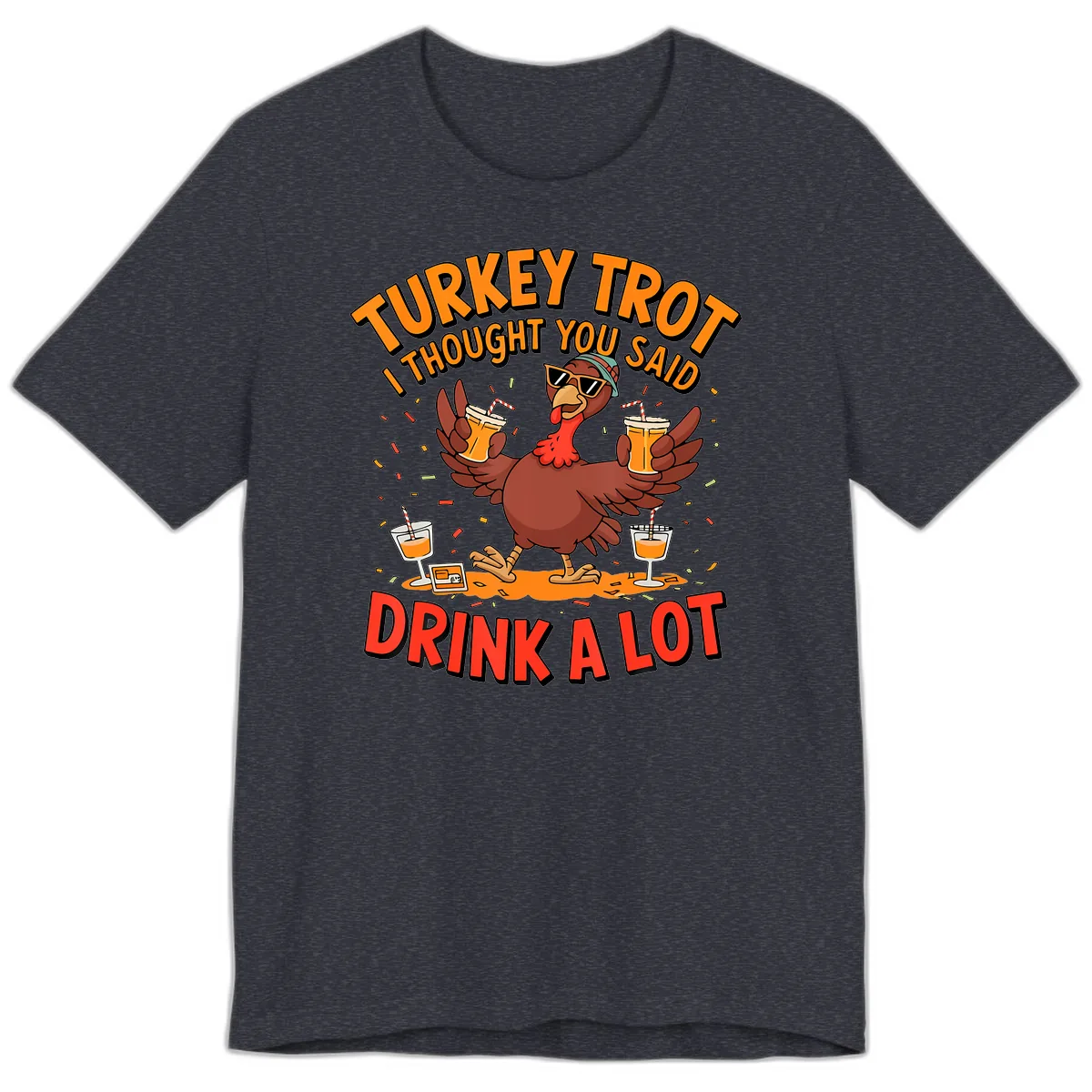 Turkey Trot Drink A Lot Design Premium T-Shirt in Heather Navy