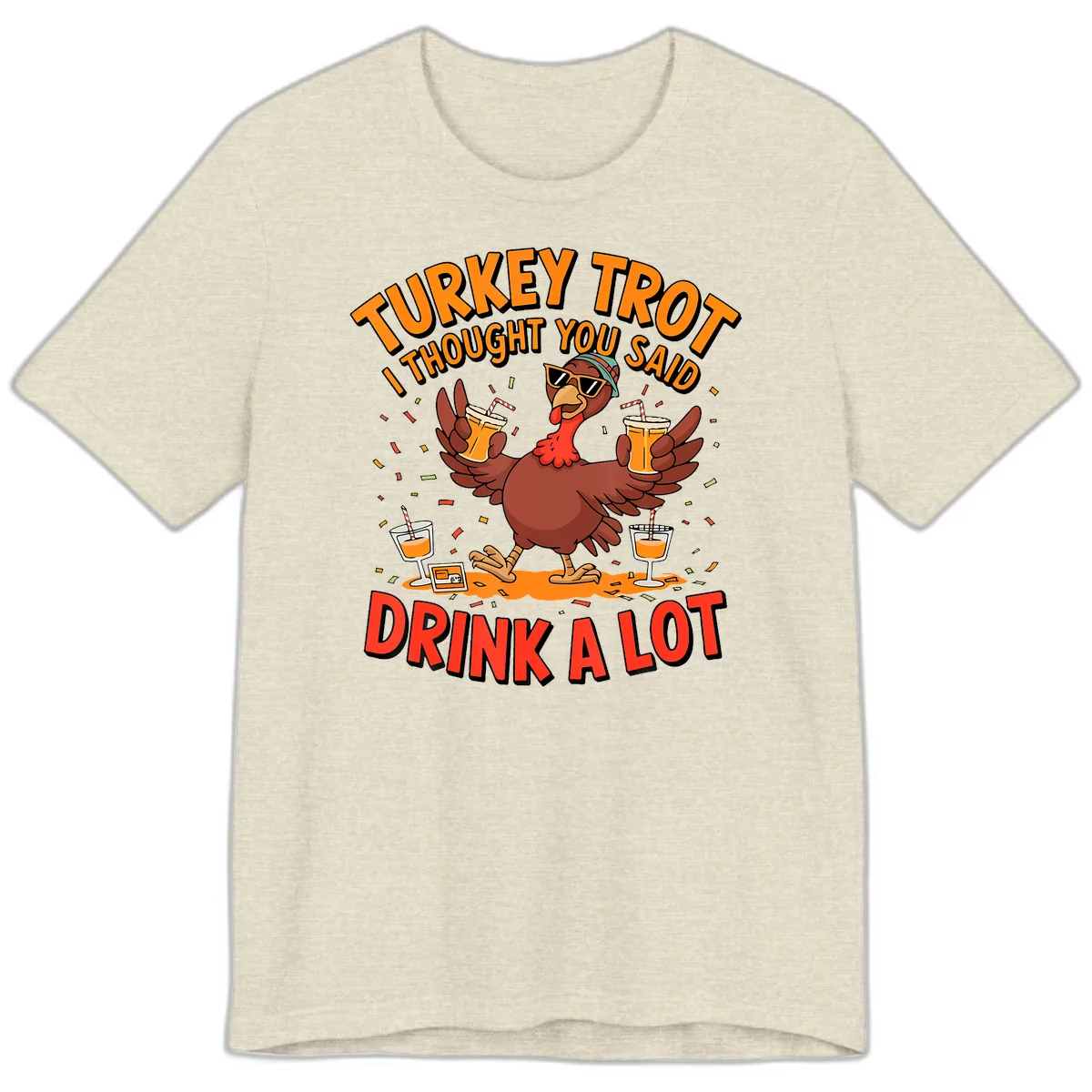 Turkey Trot Drink A Lot Design Premium T-Shirt in Heather Prism Natural