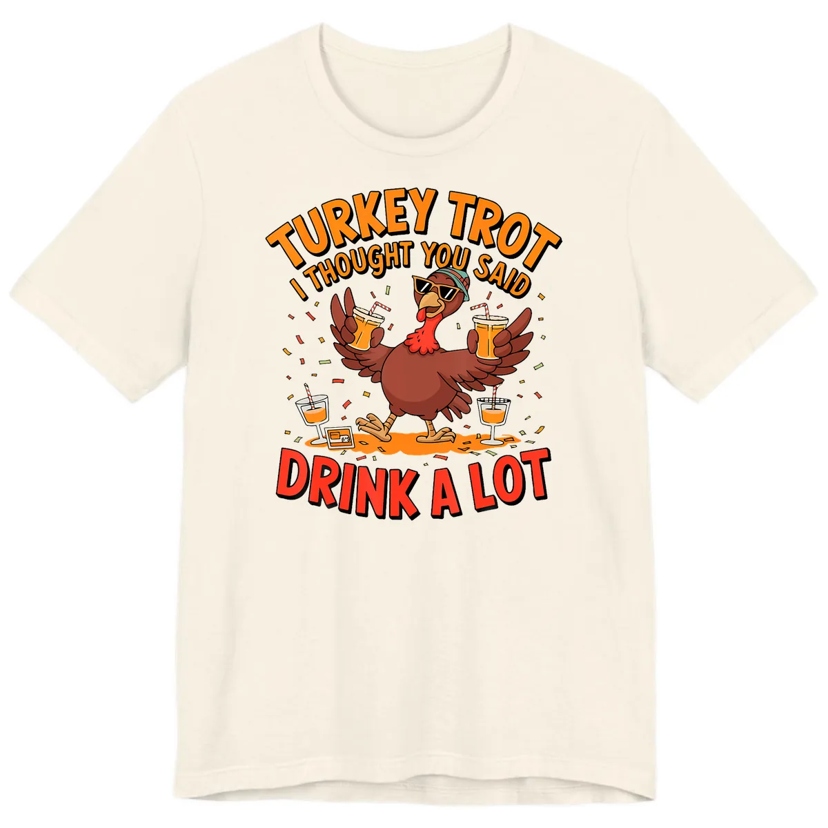 Turkey Trot Drink A Lot Design Premium T-Shirt in Natural