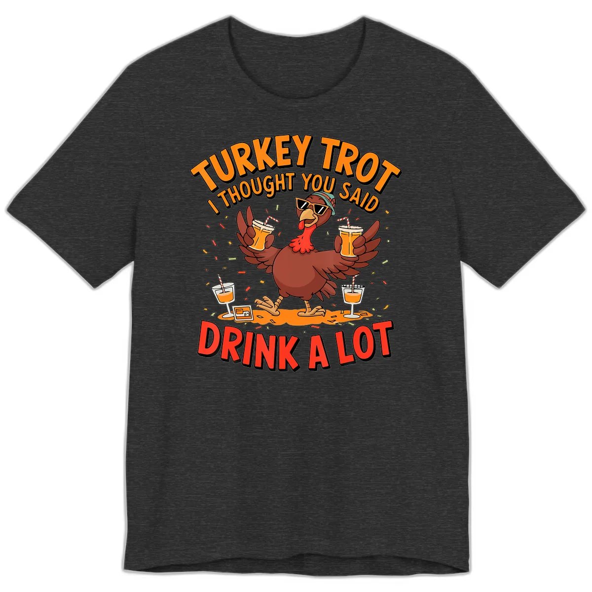 Turkey Trot Drink A Lot Design Premium T-Shirt in Dark Grey Heather