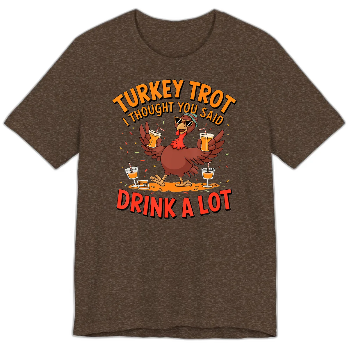 Turkey Trot Drink A Lot Design Premium T-Shirt in Heather Brown