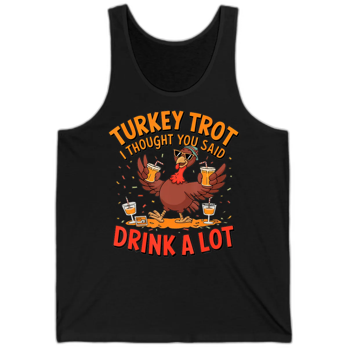 Turkey Trot Drink A Lot Design Tank in Black