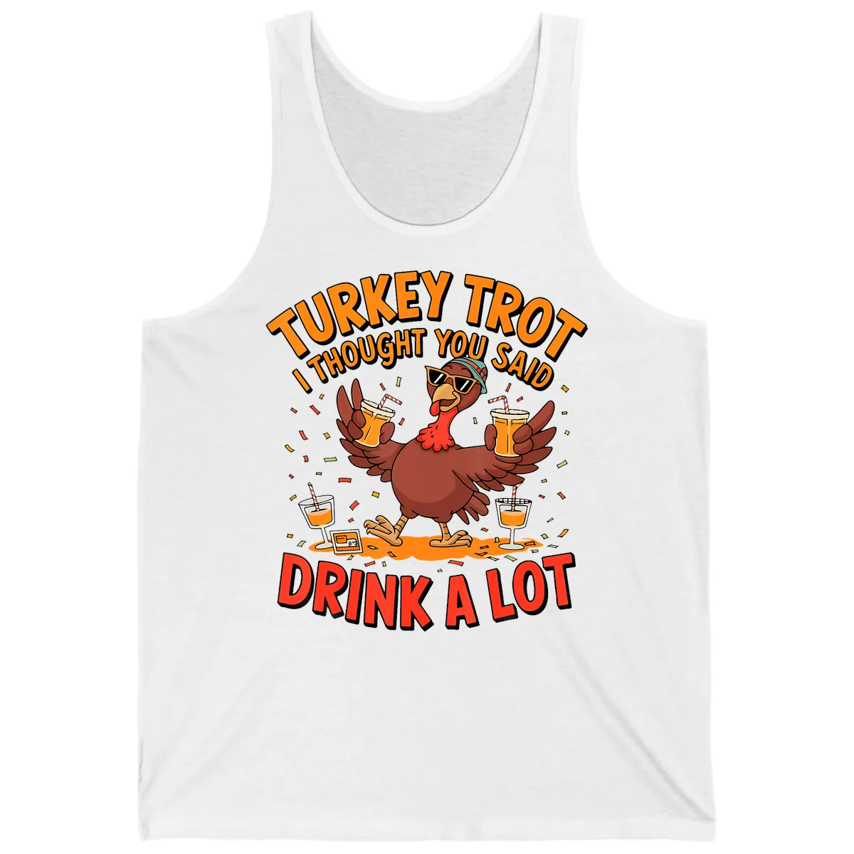 Turkey Trot Drink A Lot Design Tank in White