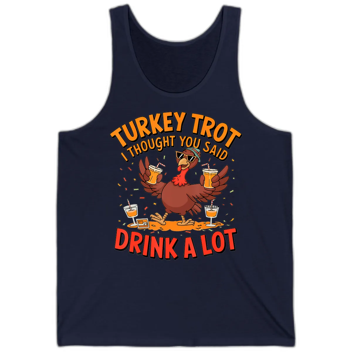 Turkey Trot Drink A Lot Design Tank in Navy