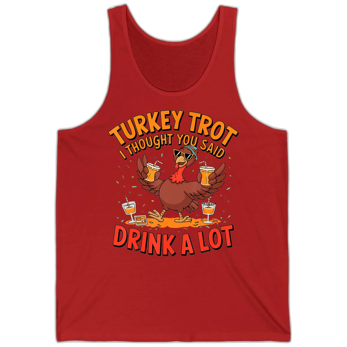 Turkey Trot Drink A Lot Design Tank in Red
