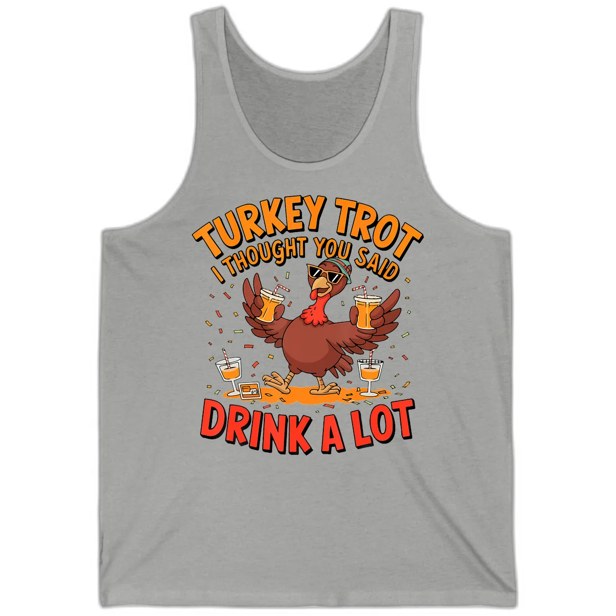 Turkey Trot Drink A Lot Design Tank in Athletic Heather