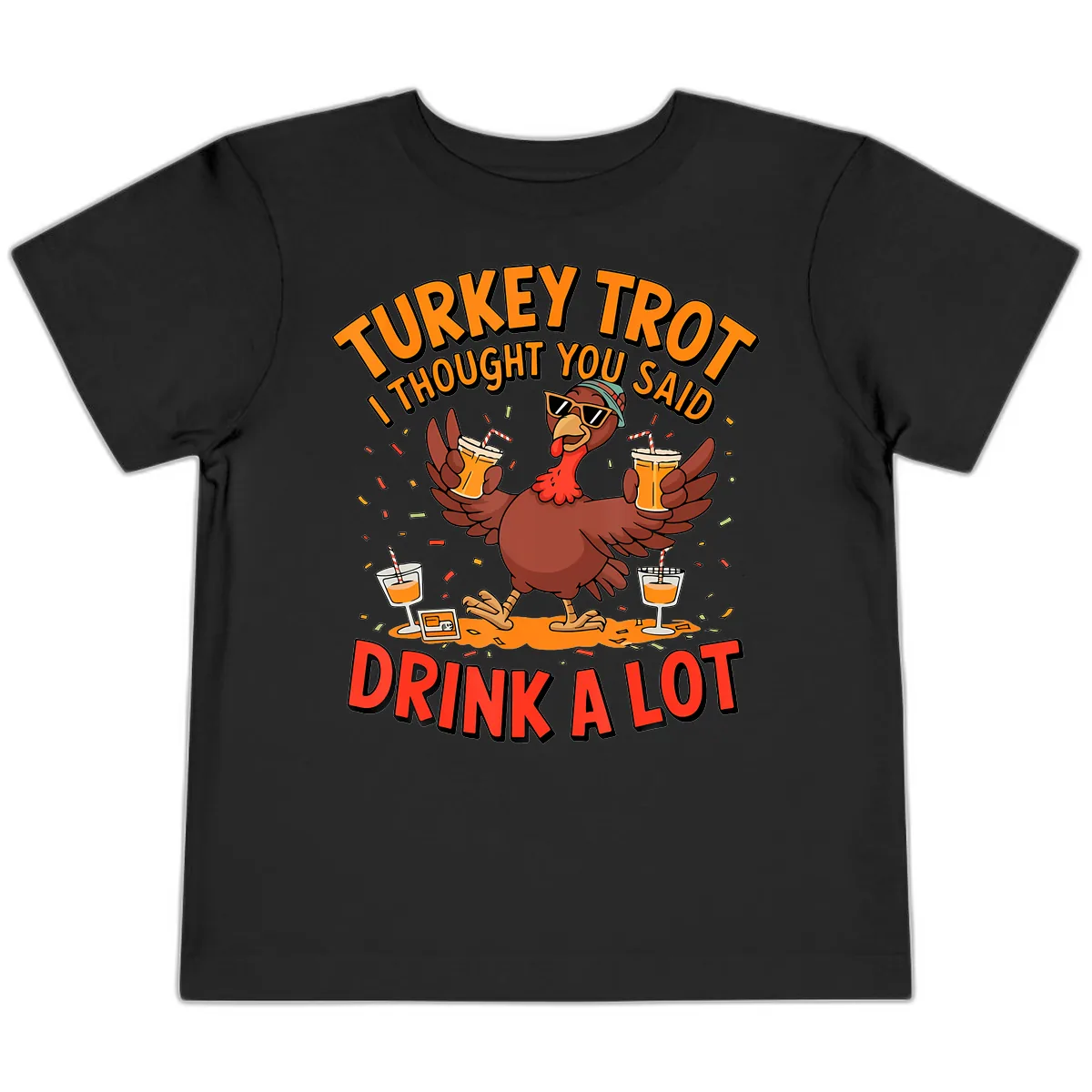 Turkey Trot Drink A Lot Design Toddler T-Shirt in Black