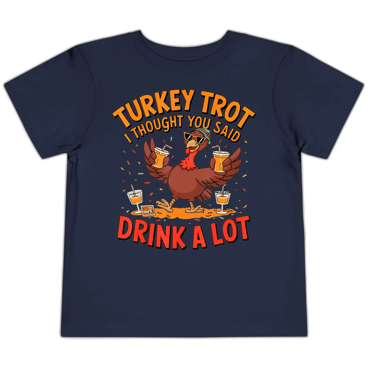 Turkey Trot Drink A Lot Design Toddler T-Shirt in Navy