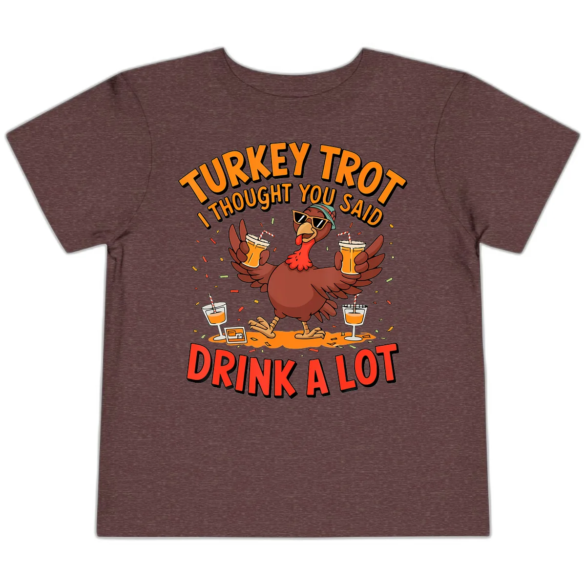 Turkey Trot Drink A Lot Design Toddler T-Shirt in Heather Maroon