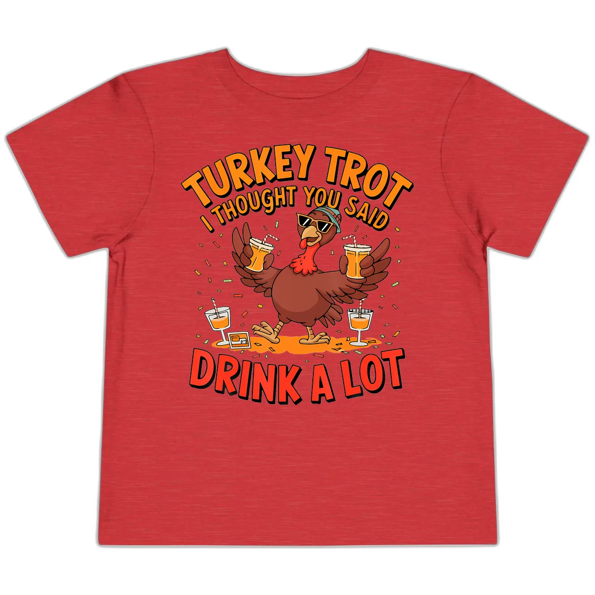 Turkey Trot Drink A Lot Design Toddler T-Shirt in Heather Red