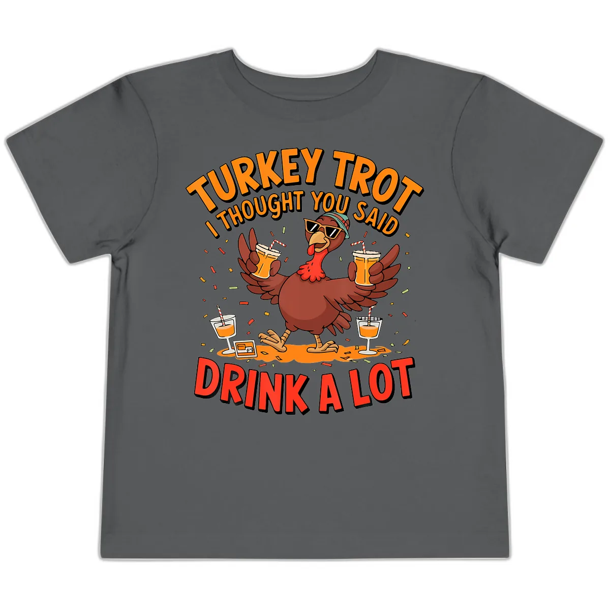 Turkey Trot Drink A Lot Design Toddler T-Shirt in Asphalt